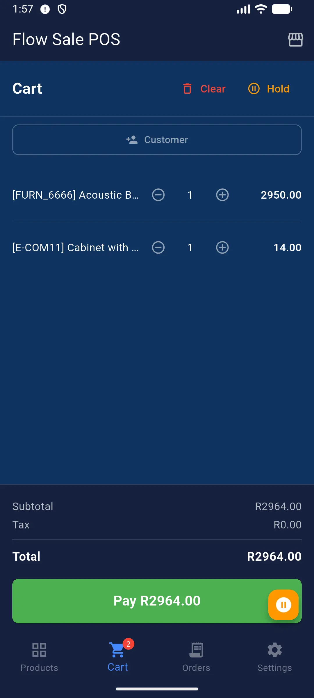 Cart and Checkout screen